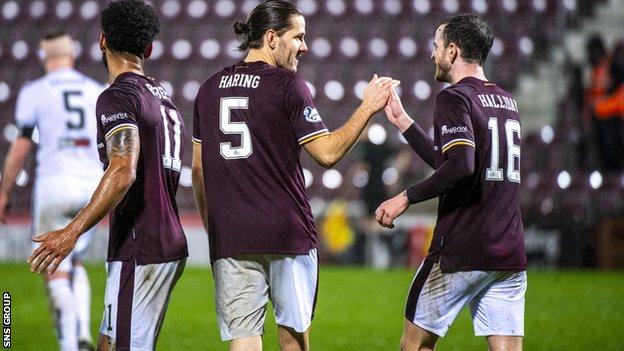 Hearts lead the Championship by five points after eight wins from 10 games