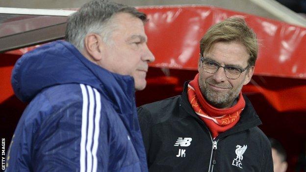 Sunderland manager Sam Allardyce (left) and Liverpool counterpart Jurgen Klopp