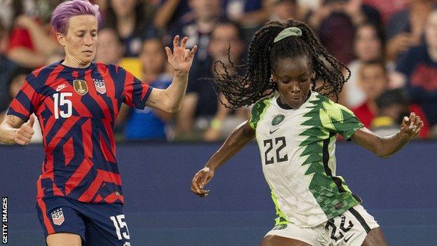 Michelle Alozie (right) in action for Nigeria