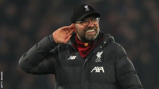 Jurgen Klopp celebrates after Liverpool's win against Manchester United