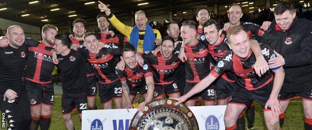 Crusaders celebrated the first silverware of the season by beating Ballymena 4-2