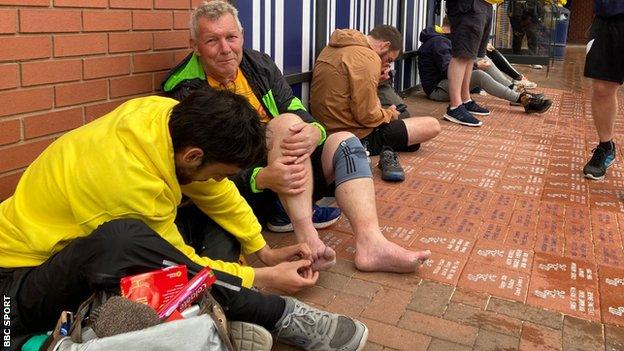 Steve Ramsey gets his feet repaired at the Hawthorns