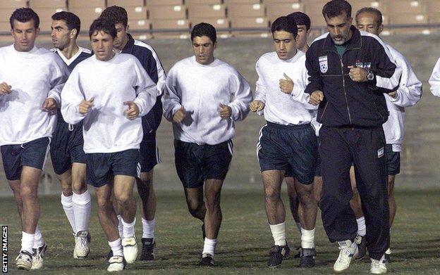 Iran's players training before their 2000 friendly match against USA at the Rose Bowl