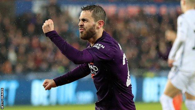 Manchester City forward Bernardo Silva celebrates scoring his side's opening goal