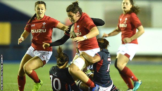 Wales' Sioned Harries in action against Hong Kong