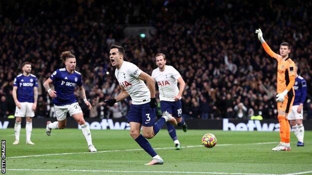 Sergio Reguilon celebrates Tottenham's second goal