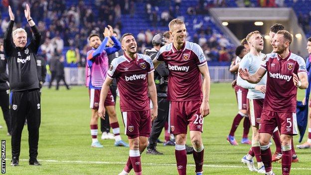 West Ham celebrate Europa League quarter-final win