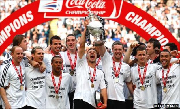 Newcastle celebrate winning the Championship in 2010