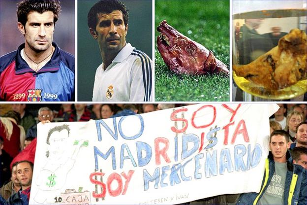 Luis Figo broke Barca fans' hearts by joining Real Madrid, and in 2002 a fan threw a pig's head at him during a game in Barcelona