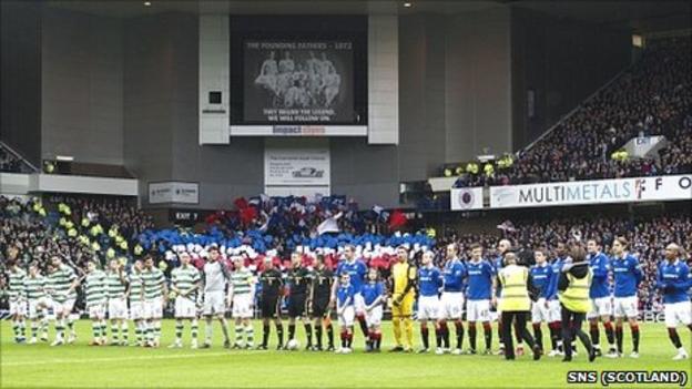 Rangers and Celtic line up before their Scottish Cup match in February
