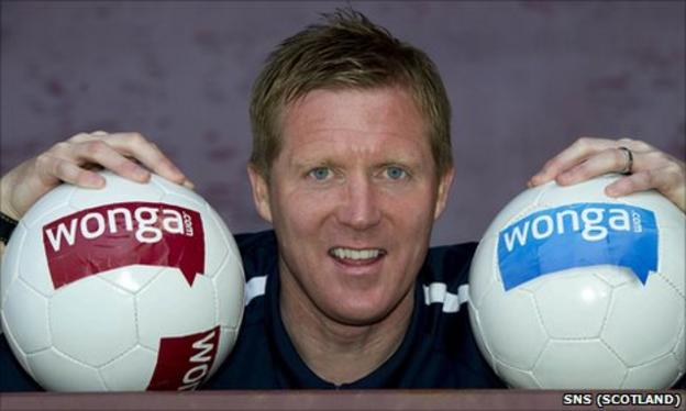 Hearts coach Gary Locke promotes the new sponsorship deal