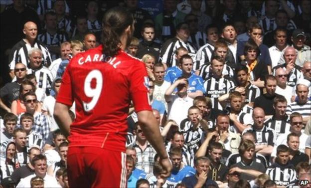 Andy Carroll in front of the Newcastle fans