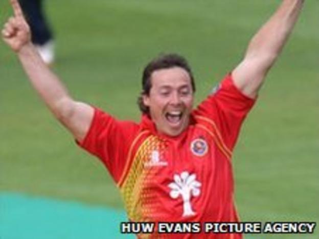 Essex's Graham Napier celebrates taking another Glamorgan wicket