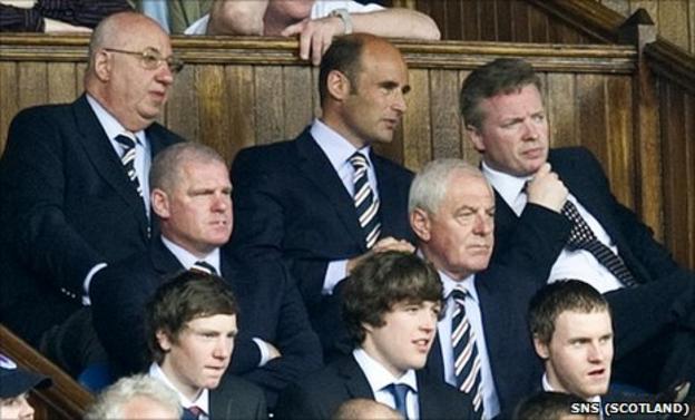 The directors' box at Ibrox with new owner Craig Whyte sitting just above manager Walter Smith