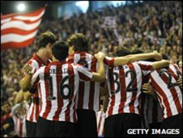 Athletic Bilbao fans celebrate at San Mames