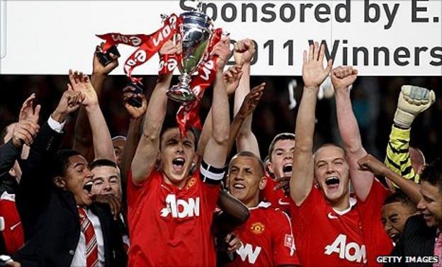 Manchester United's youngsters lift the FA Youth Cup at Old Trafford