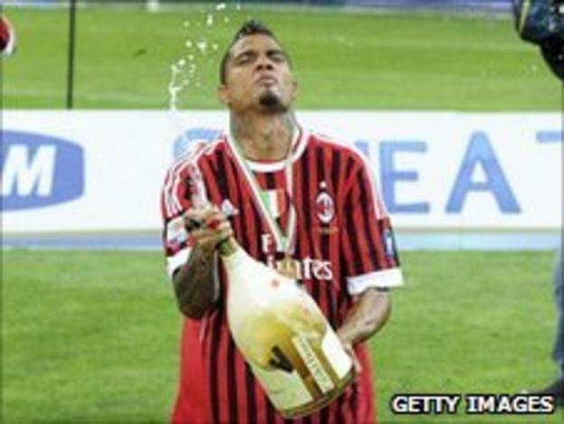 Ghana's Kevin-Prince Boateng celebrating winning the Italian championship