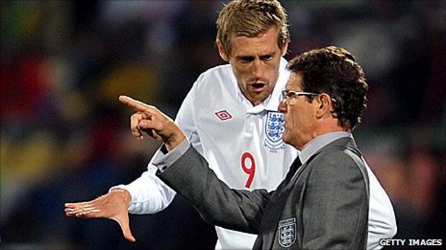 Peter Crouch and Fabio Capello during the 2010 World Cup