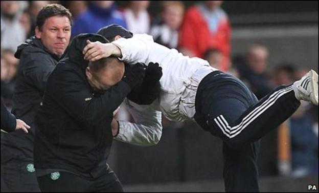 Neil Lennon was attacked during the match at Tynecastle