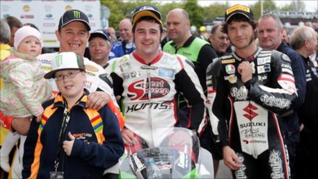 John McGuinness, Michael Dunlop and Guy Martin are all smiles after the Supersport race