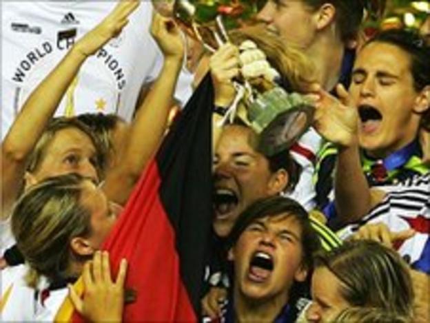 Germany's women's football team celebrate winning the World Cup