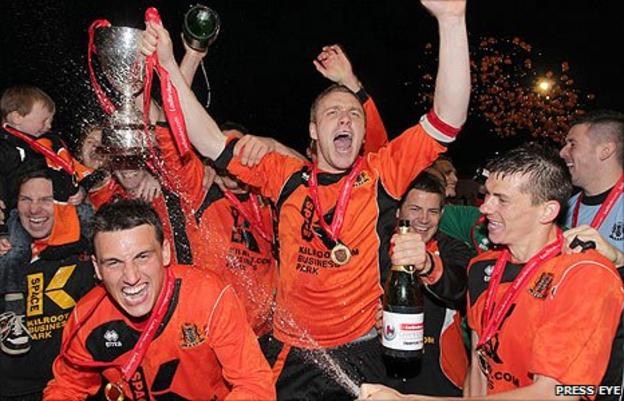 Carrick Rangers celebrated winning the Championship One title in May 2011