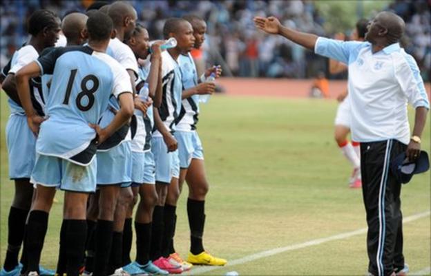 Stanley Tshosane instructs the Botswana national team