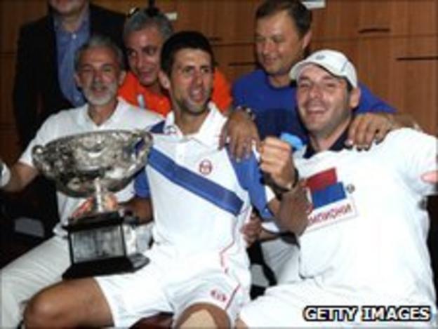 Novak Djokovic celebrates winning the 2010 Australian Open