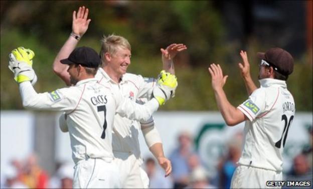 Lancashire celebrate a wicket
