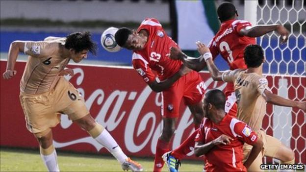 Egypt's Ahmed Hegazi heading a goal against Panama
