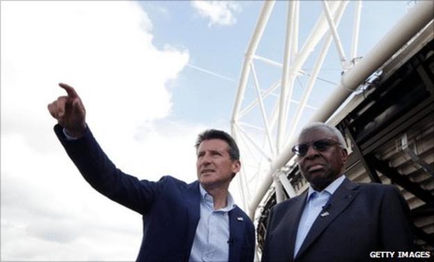 Lord Coe and Lamine Diack at the Olympic Park
