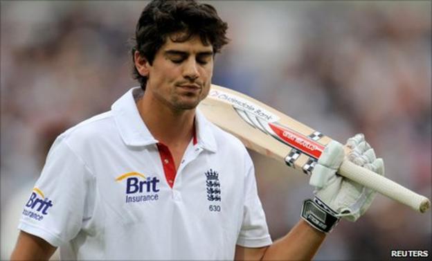 Alastair Cook looks rueful after being dismissed for 294