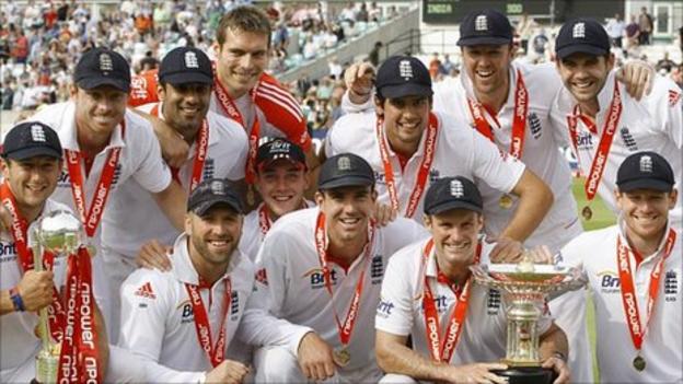 England celebrate winning the Test series against India