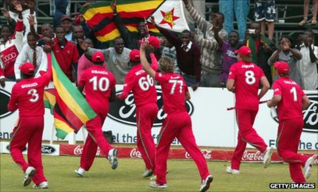 Zimbabwe's players celebrate winning the one-day series