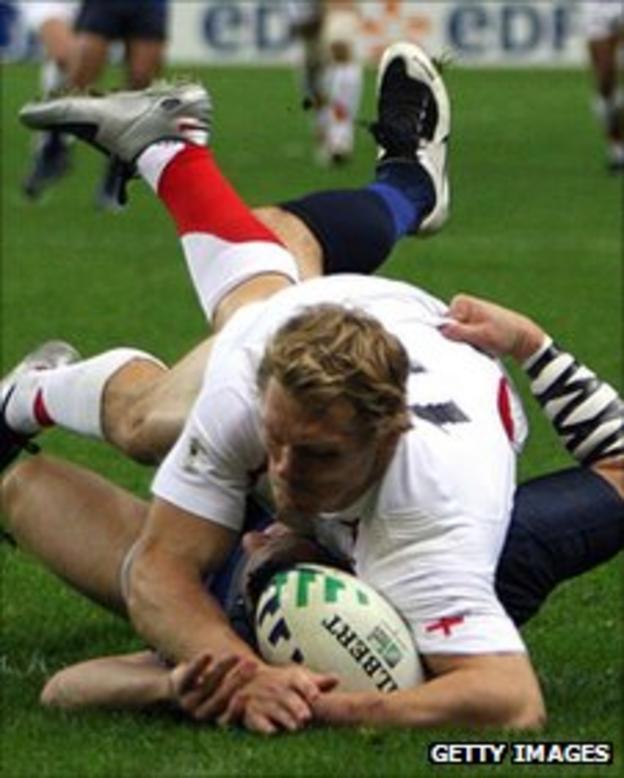 Josh Lewsey scores against France in the semi-finals