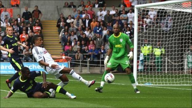 Scott Sinclair fails to make the most of an opening against Wigan Athletic