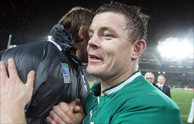 Ireland captain Brian O'Driscoll celebrates after the final whistle