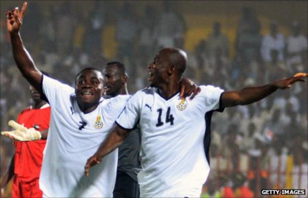 Ghana's Matthew Amoah (right)
