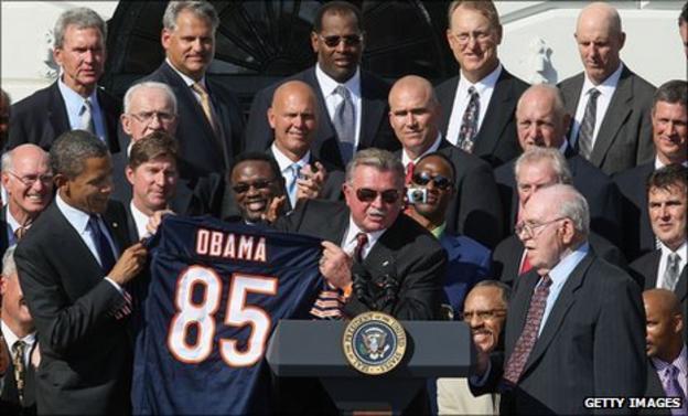 US president Barack Obama meets the all-conquering 1985 Chicago Bears team
