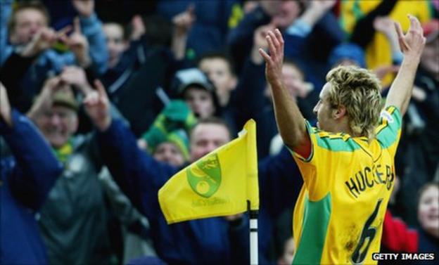 Darren Huckerby celebrates scoring for Norwich City