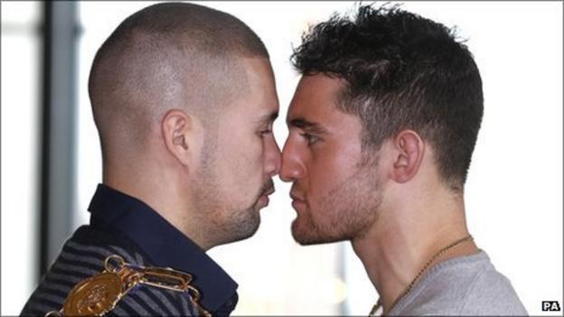 Tony Bellew (left) and WBO light-heavyweight champion Nathan Cleverly