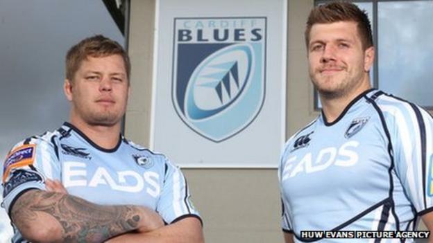 New Cardiff Blues signings Ryan Tyrrell (left) and Jamie Corsi