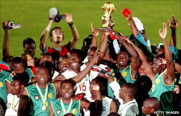 Cameroon celebrate winning the 2002 Africa Cup of Nations