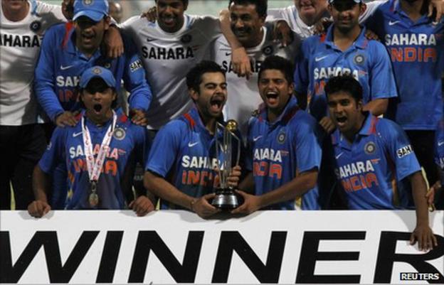 India celebrate winning the ODI series