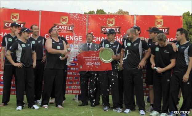 New Zealand celebrate winning the ODI series
