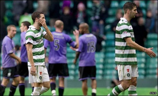Celtic players troop off against Hibs