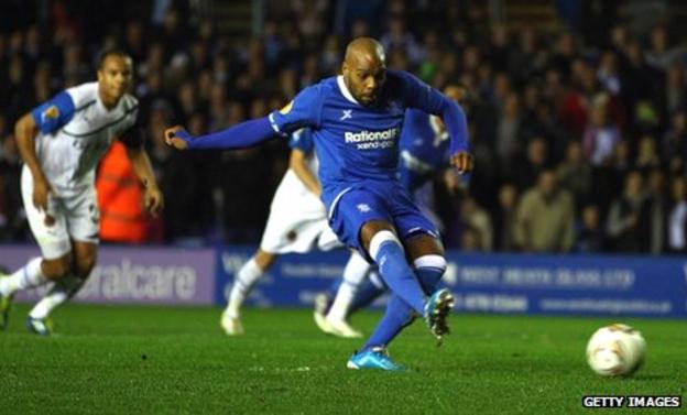 Marlon King scores from the penalty spot for Birmingham