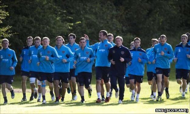 Hearts players in training