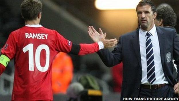 Wales captain Aaron Ramsey and manager Gary Speed