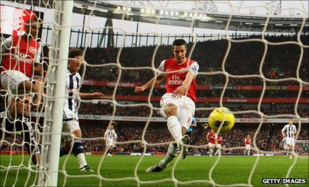 Robin van Persie grabs the opening goal at the Emirates